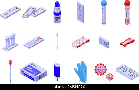 Set di icone di test Covid. Insieme isometrico di icone vettoriali di test covid per il web design isolato su sfondo bianco Illustrazione Vettoriale