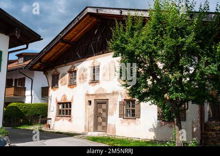 Judas House, Lueftlmalerei, Oberammergau, Werdenfelser Land, Baviera, Germania Foto Stock