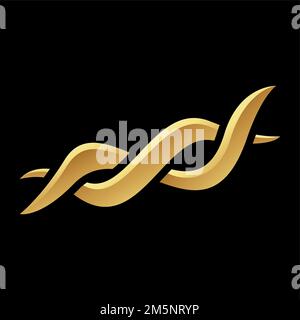 Icona Golden Abstract DNA Helix su sfondo nero Foto Stock