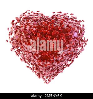 Grande cuore rosso di amore di San Valentino costituito da piccoli cuori isolati su rosa. Romantico biglietto giornaliero di San Valentino con spazio copia. Illustrazione 3D Foto Stock