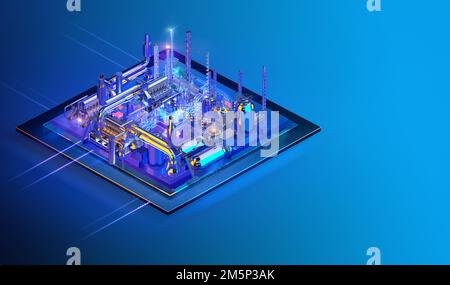 Design di sfondo dell'interfaccia del sito Web di settore intelligente e contemporaneo isometrico. Industria 4,0, industria di raffinazione di petrolio di gas, trasmis di energia elettrica Foto Stock
