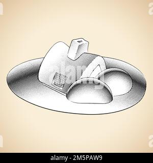 Illustrazione di Scricchboard incisa fiaba House e un giardino con riempimento bianco Foto Stock