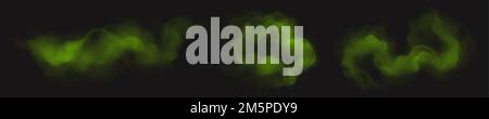 Fumo verde realistico, puzza, cattivo odore o nuvole di gas velenoso. Vapore tossico chimico, alito di puzza o odore di sudore. Isolato maleodorante miasma, fumo Illustrazione Vettoriale