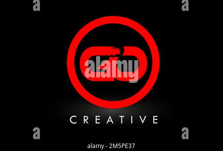 LOGO GO Brush Letter con cerchio rosso. Logo dell'icona lettere spazzate creative. Illustrazione Vettoriale