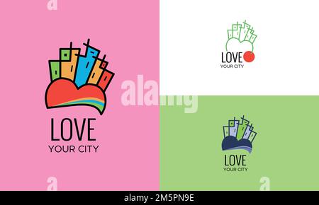 Logo City Love concetto vettore Illustrazione Vettoriale