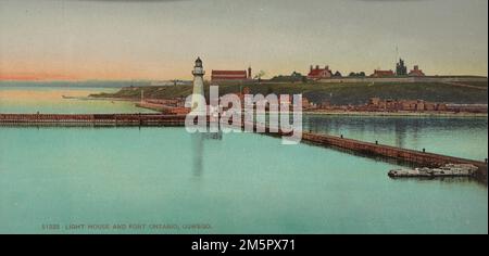 Light House e Fort Ontario, Oswego, USA c 1900 - Detroit Publishing Co - Stampa Photochrom Foto Stock