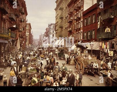 Mulberry Street, New York City, USA, c 1900 - vita di strada, mercati, quartieri etnici - Detroit Publishing Co - Photochrom print Foto Stock