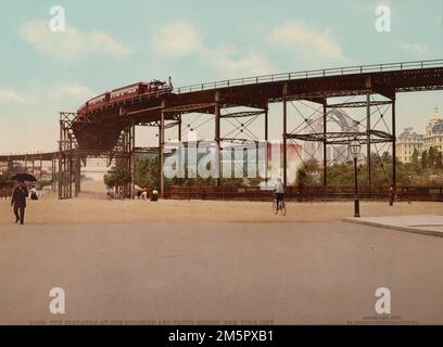 La sopraelevata in One Hundred and Tenth Street, New York City, USA - ferrovia sopraelevata c 1900 - Detroit Publishin Foto Stock