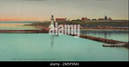 Light House e Fort Ontario, Oswego, USA c 1900 - Detroit Publishing Co - Stampa Photochrom Foto Stock