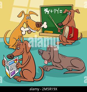 Cartoon illustrazione di cani divertente animale fumetti gruppo caratteri Illustrazione Vettoriale