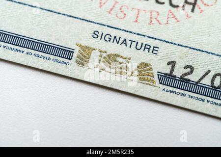 L'Amministrazione della previdenza sociale degli Stati Uniti rilascia un numero di previdenza sociale come documento di identificazione individuale, una carta di previdenza sociale. Foto Stock