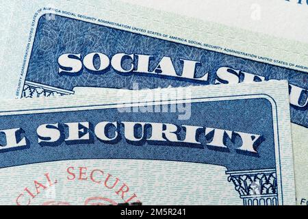 L'Amministrazione della previdenza sociale degli Stati Uniti rilascia un numero di previdenza sociale come documento di identificazione individuale, una carta di previdenza sociale. Foto Stock
