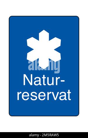 Segno di riserva naturale denominato "natura-reservat" in lingua svedese Foto Stock