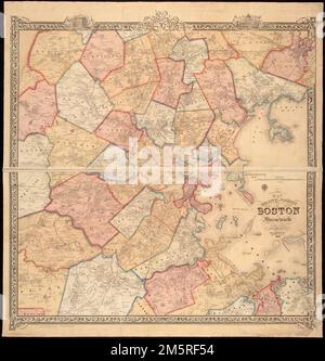 Mappa della città e delle vicinanze di Boston, Massachusetts. Rilievo mostrato da hachures. Include due vignette. 'Iscritto secondo atto di Congresso nell'anno 1852 da R.P. Smith nell'Ufficio dei Clerks del Distretto. Corte del Distretto orientale della Pennsylvania." Boston e dintorni 15 miglia circa, 1852. Boston e dintorni 15 miglia circa, 1852, Massachusetts, Suffolk, contea, Boston Foto Stock