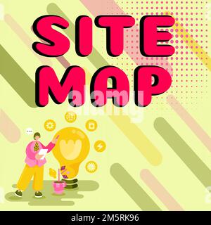 Visualizzazione dei segnali Mappa del sito, concetto Internet progettato per aiutare sia gli utenti che i motori di ricerca a navigare nel sito Foto Stock