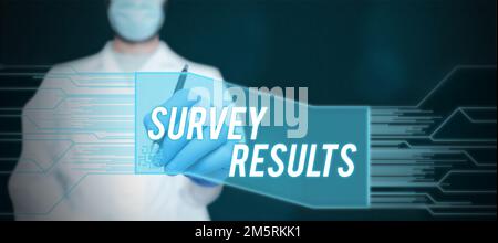 Scrittura a mano dei risultati del sondaggio. Concetto che significa risultato di attività che raccoglie o acquisisce dati statistici Foto Stock