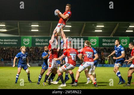 Salford, Regno Unito. 30th Dec, 2022. 30th dicembre 2022; AJ Bell Stadium, Salford, Lancashire, Inghilterra; Premiership inglese Rugby, sale Sharks versus Leicester Tigers; Hanro Liebenberg di Leicester Tigers vince una line-out Credit: Action Plus Sports Images/Alamy Live News Foto Stock