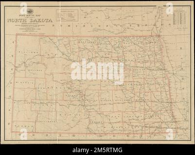 Mappa degli itinerari postali dello stato del North Dakota che mostra gli uffici postali con le distanze intermedie e gli itinerari postali in funzione il 1st dicembre 1903. Mostra anche le ferrovie e le contee. Include l'elenco delle contee che mostrano la posizione relativa.... , Dakota del Nord Foto Stock