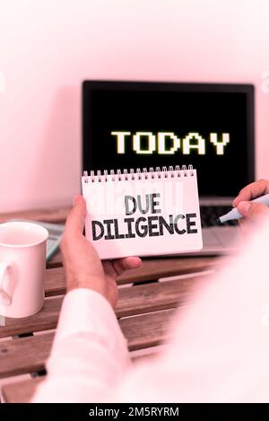 Didascalia di testo con due diligence. Concetto che significa evitare di danneggiare altri beni aziendali per un accordo Foto Stock