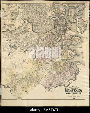 Mappa della città di Boston e dintorni. Orientato con nord verso l'alto a sinistra. Contiene inset di Breed's Island.... , Massachusetts , Suffolk , contea , Boston Foto Stock