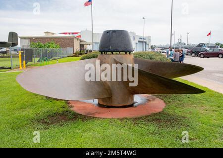 Elica dalla USS Alabama, corazzata inBattleship Memorial Park, Mobile, Alabama USA Foto Stock