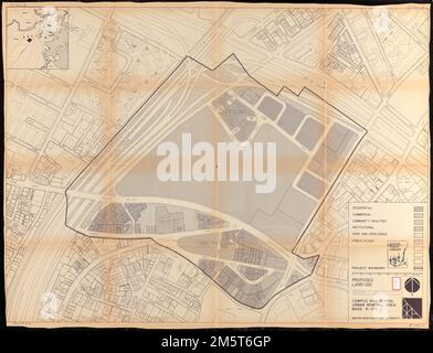 Campus High School area urbana di rinnovamento Mass. R-129 : proposta di utilizzo del terreno. In un insieme di 6 mappe (Boston Public Library Wortling map 6) che accompagnano una domanda di sovvenzione presentata al Dipartimento degli Stati Uniti di Housing and Urban Development in cerca di fondi per un progetto di rinnovamento urbano nel quartiere Roxbury di Boston. Indica l'uso del terreno come residenziale, commerciale, locale, istituzionale, parco e spazio aperto e piazza pubblica. Inset: [Mappa posizione]. "Rev 4-72."... , Massachusetts , Suffolk , contea , Boston , Roxbury Foto Stock