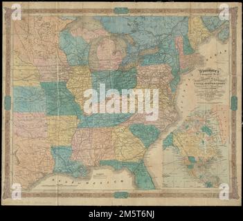 La mappa completa di Dinsmore delle ferrovie e dei canali negli Stati Uniti e in Canada. Mappa della metà orientale degli Stati Uniti e parte del Canada che mostra il drenaggio, i confini statali e le ferrovie proposte, proiettate e operative. Rilievo mostrato da hachures. Primi meridiani: New York e Greenwich. Inserto: [Nord America].. Mappa completa delle ferrovie e dei canali negli Stati Uniti e in Canada. Mappa completa delle ferrovie e dei canali negli Stati Uniti e Canada, Canada Stati Uniti Foto Stock