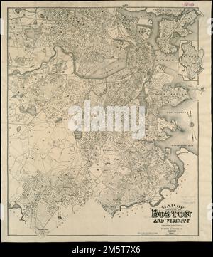 Mappa della città di Boston e dintorni. Orientato con nord verso l'alto a sinistra. Include l'inserto di Breed's Island. 'Clark's Boston Blue Book.'... , Massachusetts , Suffolk , contea , Boston Foto Stock