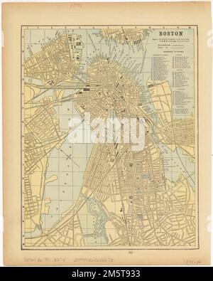 Boston. Orientato con nord verso l'alto a sinistra. Include l'indice dei punti di interesse. N. pagina 82. In verso: Pagina della mappa dell'atlante intitolata "Mappa dell'atlante del Massachusetts, Connecticut e Rhode Island dalle ultime indagini ufficiali". Leventhal Map Center copia regalo di Bank of America.... , Massachusetts , Suffolk , contea , Boston Foto Stock