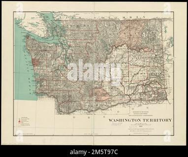 Territorio di Washington. Rilievo mostrato da hachures e altezze del punto. Primi meridiani: Greenwich e Washington.... , Washington Foto Stock