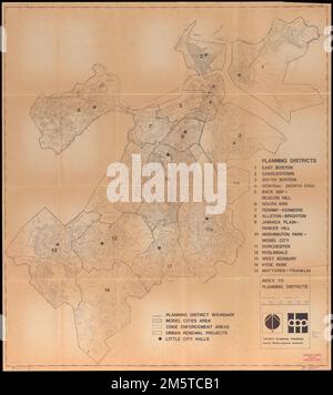Indice ai distretti di pianificazione. Mostra distretti di pianificazione, area città modello, aree di applicazione del codice, progetti di rinnovamento urbano e piccoli comuni.... , Massachusetts , Suffolk , contea , Boston Downtown Boston Foto Stock