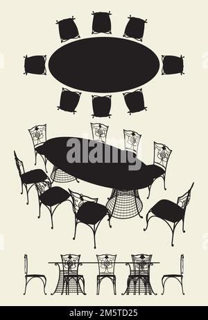 Set tavolo e sedie Vector Illustrazione Vettoriale