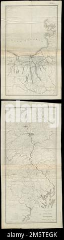 Mappa del paese che abbraccia le varie rotte esaminate in vista di una strada nazionale da Washington al lago Ontario. Primo meridiano: Washington, D.C. Rilievo mostrato da hachures.... , Pennsylvania Maryland Medio Atlantico, zona New York Foto Stock