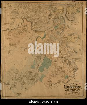 Mappa della città di Boston e dintorni. Orientato con nord verso l'alto a sinistra. '1891.'... , Massachusetts , Suffolk , contea , Boston Foto Stock