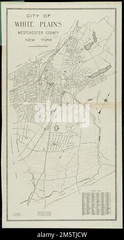 Città delle pianure bianche, Contea di Westchester, New York. Mostra distanze radiali, edifici pubblici e alcuni proprietari di terreni. Orientato con nord in alto a destra. Include l'indice. Nell'angolo in basso a sinistra: 15179. Orientato verso nord verso sinistra in basso. 5 dichiarazioni di copyright tra il 1902 e il 1921... 1921 mappa della città di White Plains, Westchester County, New York. 1921 mappa della città di White Plains, Contea di Westchester, New York, New York , Westchester ,contea , Pianure bianche Foto Stock