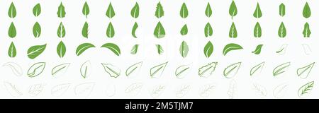 Icone a foglia verde impostate. Logo icona verde a fogli illustrativi. Elemento natura foglia verde. Collezione verde foglia. Illustrazione Vettoriale