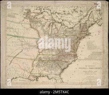 Die Vereinigten Staten von Nordamerica : nach den sichersten Bestimmungen, neuesten Nachrichten, in der Alber'schen projection entworfen. Rilievo mostrato da hachures. Copre anche una parte del Canada. Nel margine inferiore destro: Gest. Di C. Trummer. Nomi delle località in tedesco e inglese.... , Stati Uniti Foto Stock