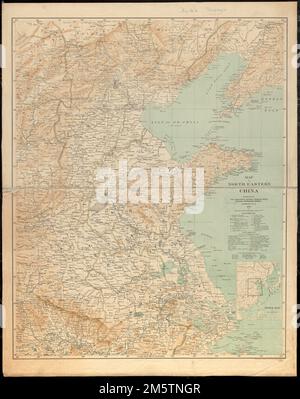 Mappa della Cina nord-orientale. Rilievo mostrato dall'ombreggiatura e dalle altezze dei punti. Include glossario e mappa di indice.... , Cina Foto Stock