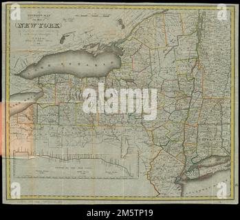La mappa turistica dello stato di New York : compilata dalle ultime autorità dell'ufficio del Surveyor General. Mostra i confini della contea. Primi meridiani: Washington e Greenwich. Profili di elevazione inset: Profilo del canale Erie -- [Profilo del canale Champlain]... Mappa di New York di Williams. Williams' Map of New-York, New York , Champlain Canal New York , Erie Canal Foto Stock