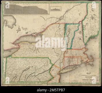 Mappa della sezione nord e est degli Stati Uniti. Iscritto secondo atto di Congresso, il 1st ottobre 1825, da A.T. Goodrich dello stato di New York. Primi meridiani: Greenwich e Washington. Rilievo mostrato da hachures. Inset: Profilo del canale occidentale -- Profilo del canale settentrionale... Mappa della sezione settentrionale ed orientale degli Stati Uniti. Mappa della sezione settentrionale ed orientale degli Stati Uniti, Stati Uniti nordorientali, area di New York Foto Stock