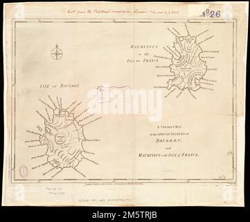 Una mappa corretta delle isole africane di Borbone e Mauritius o dell'isola di Francia. Rilievo mostrato da hachures. Appare nella rivista politica. Londra: J. Bew, settembre 1781, v.2.... , Mauritius riunione, territorio Foto Stock