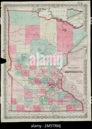 Mappa cittadina di Colton dello stato del Minnesota. Primi meridiani: Greenwich e Washington. Inset: Continuazione della parte nord-orientale del Minnesota. 'Entrato in according all'atto del congresso nell'anno 1867 da G.W. E C.B. Colton & Co. Nell'Ufficio dei Clerks del Tribunale distrettuale per il Distretto Meridionale di New York.'... , Minnesota Foto Stock