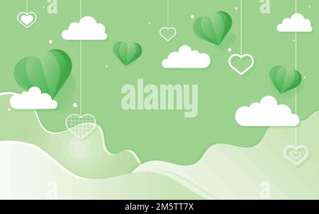 Cuori pendenti vettoriali sfondo verde Illustrazione Vettoriale