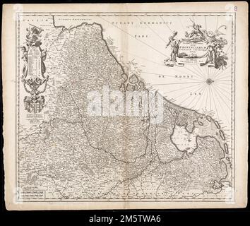 Novissima et precuratissima XVII provinciarum germaniae inferioris tabula. Mappa dei paesi del Benelux. Orientato verso nord a destra. Rilievo mostrato in figura. Data fornita da Koeman, v. 5, p. 210, col. 2. Dedicato a Johannes Munter di F. de wit. Catalogazione, conservazione e digitalizzazione rese possibile in parte dal National Endowment for the Humanities: Exploring the Human Endeavor. Parte del portafoglio composito atlas con il titolo "raccolta di vecchie mappe".. Raccolta di vecchie mappe. Raccolta di vecchie mappe, Paesi Bassi, area Foto Stock