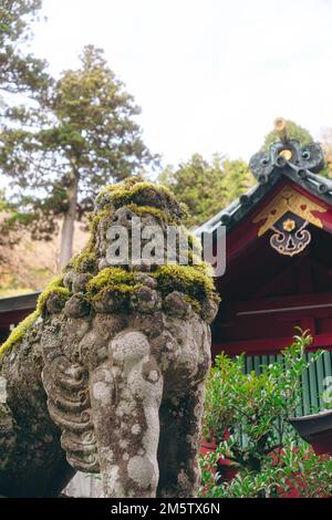 Scultura in pietra delle bestie di Hikyu in un tempio di Hakone Foto Stock