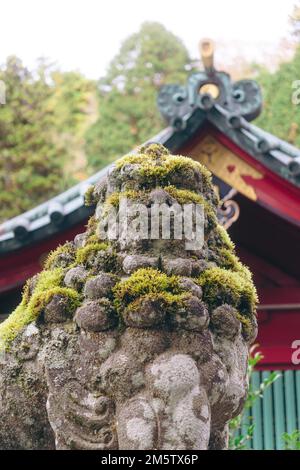 Scultura in pietra delle bestie di Hikyu in un tempio di Hakone Foto Stock