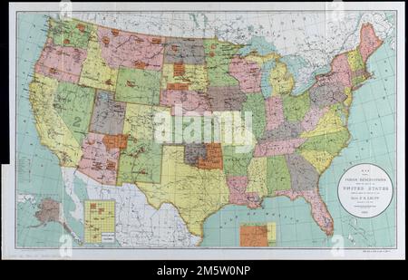 Mappa che mostra le prenotazioni indiane entro i limiti degli Stati Uniti, 1906. Include 3 inset: [Alaska] -- Mission Ind. Ris. In California -- [territorio indiano]. Distaccato dai rapporti annuali del Dipartimento dell'interno, 1906, Affari indiani (Washington, D.C. : Ufficio di stampa governativo, 1907). In basso a destra: N. doc 5, vol. 2, pt. 1, 59-1. Primi meridiani: Washington e Greenwich.... , Stati Uniti Foto Stock