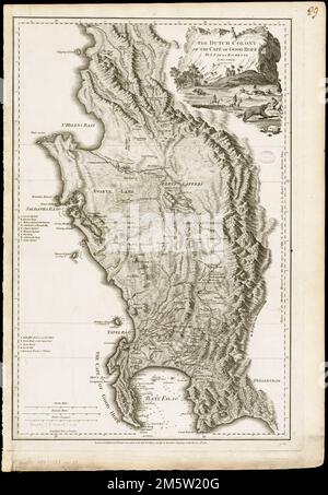 La colonia olandese del capo di buona speranza. Rilievo mostrato da hachures. Profondità indicate dalle sonature. Titolo decorativo-cartouche raffigurante la caccia agli elefanti. In inglese e olandese. La conservazione di questo pezzo è stata finanziata da Alan e Sherry Leventhal in memoria di suo padre, Norman B. Leventhal la cui visione di creare questo Map Center ispirerà le generazioni a venire. Mappa 29 in un atlante composito con il titolo 'Atlante del mondo'... , Capo di buona speranza , ex divisione amministrativa Foto Stock