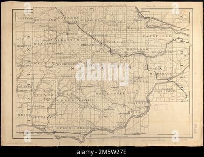 Sauk County, Wisconsin.. Titolo del testo in inchiostro nel margine superiore. Mappa del manoscritto in penna e inchiostro. Parte di una serie di mappe manoscritte delle contee del Wisconsin. Mostra borghi e sezioni, fiumi, ferrovie, stazioni e altre caratteristiche.... , Wisconsin , Sauk , contea Foto Stock