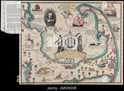 Una mappa di Capo Cod dove vi viene mostrata la scoperta e l'insediamento dello stesso; con le tracce di voi pellegrini accuratamente preparati secondo la relazione di Mourts. Include note storiche e illustrazioni colorate. Opuscolo allegato (4 pagine): Lo sbarco dei pellegrini e le loro avventure sulla riva di Capo Cod : essere una descrizione della mappa storica e descrittiva di Coulton Waugh.... , Massachusetts , Barnstable , contea , Cape Cod, area Foto Stock